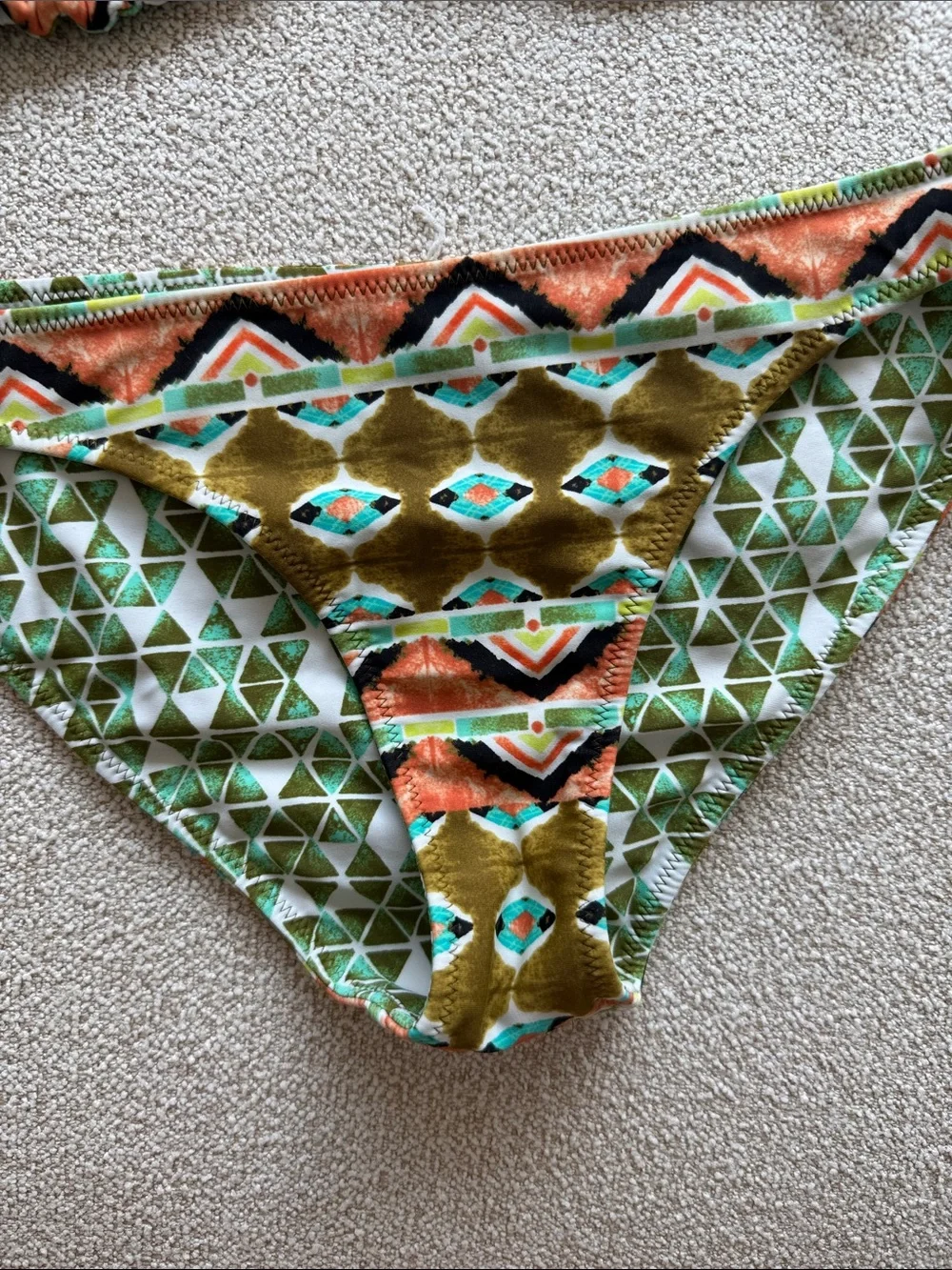 Volcom Reversible Olive Green & Orange Geo Print Bikini